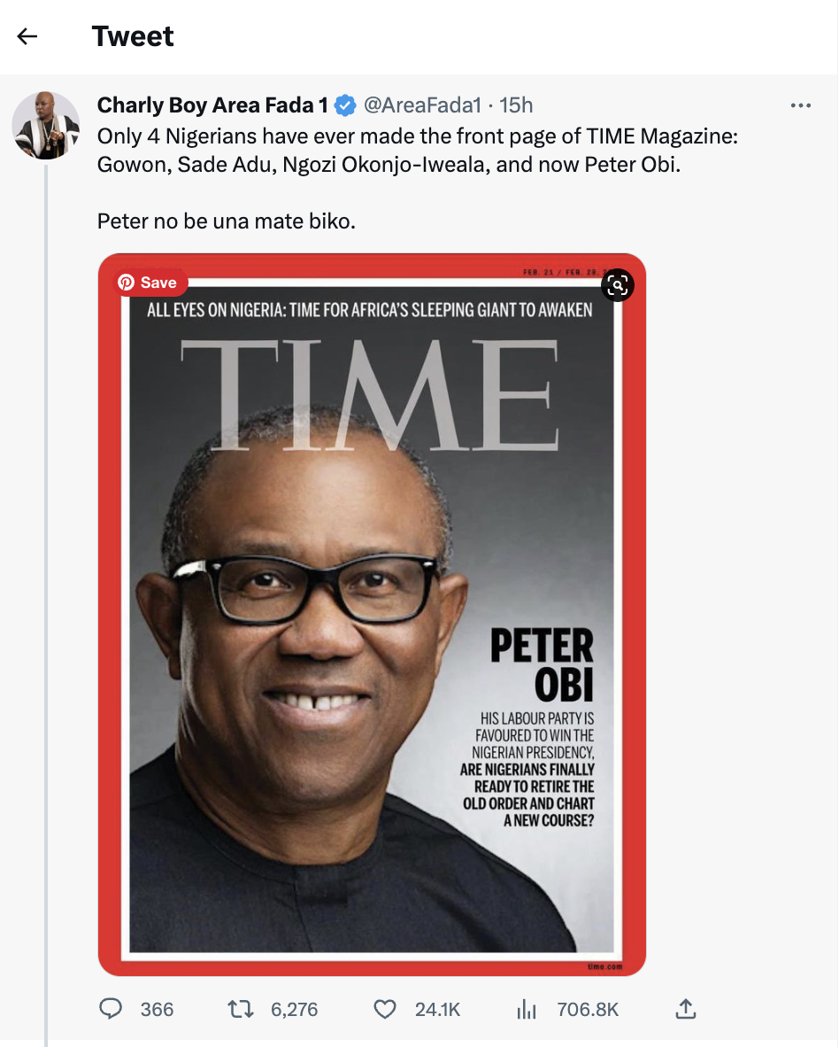 FACT-CHECK: Peter Obi hasn't been featured on Time Magazine's cover page