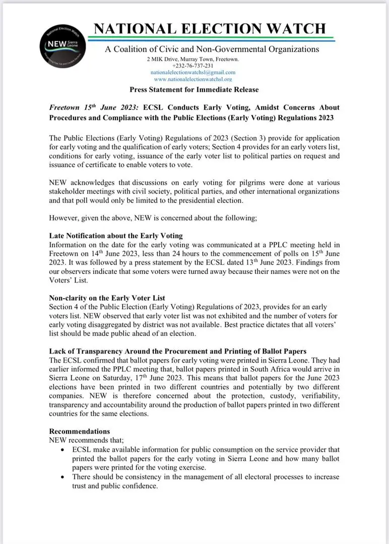 Sierra Leone 2023 Elections: 72% voter turnout in the early voting exercise