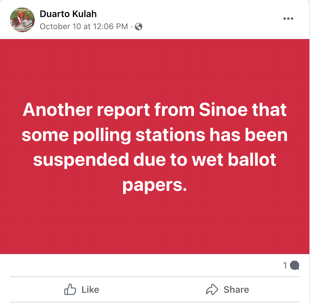 FACT-CHECK: Voting suspended in parts of Sinoe County due to rains?