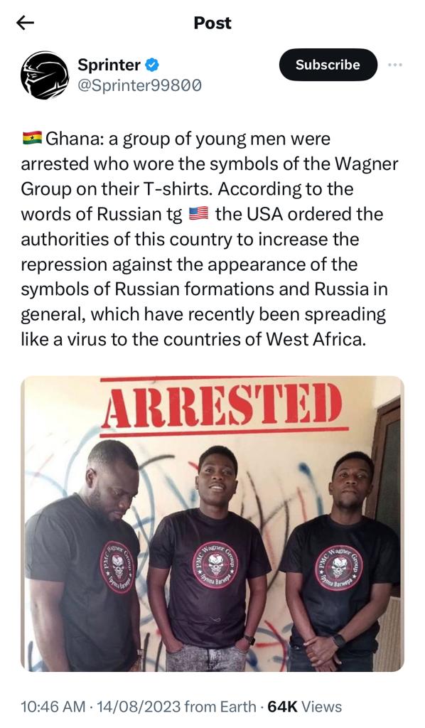 REPORT: Police arrests 5 involved in Wagner-backed shadowy online network after organising protest in Ghana