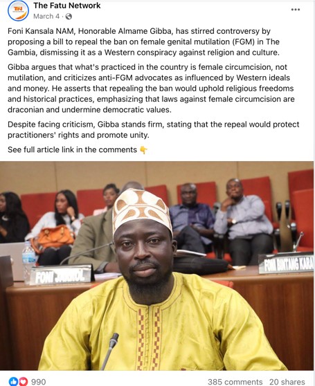 Move to overturn FGM ban in The Gambia leads to the emergence of online echo chambers