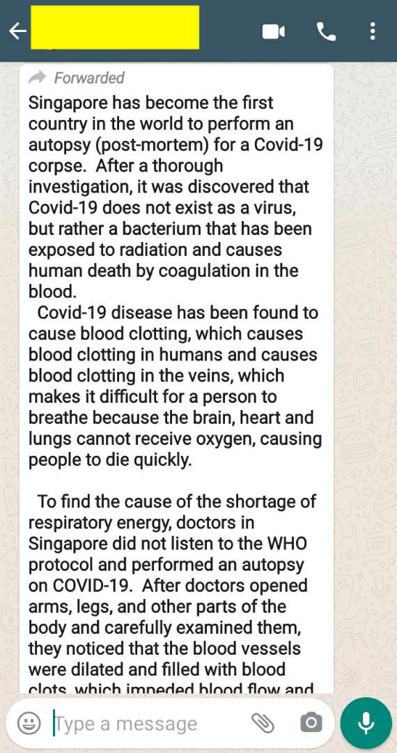 FACT-CHECK: Message FALSELY claims Singapore has performed an autopsy on the corpse of a COVID-19 victim