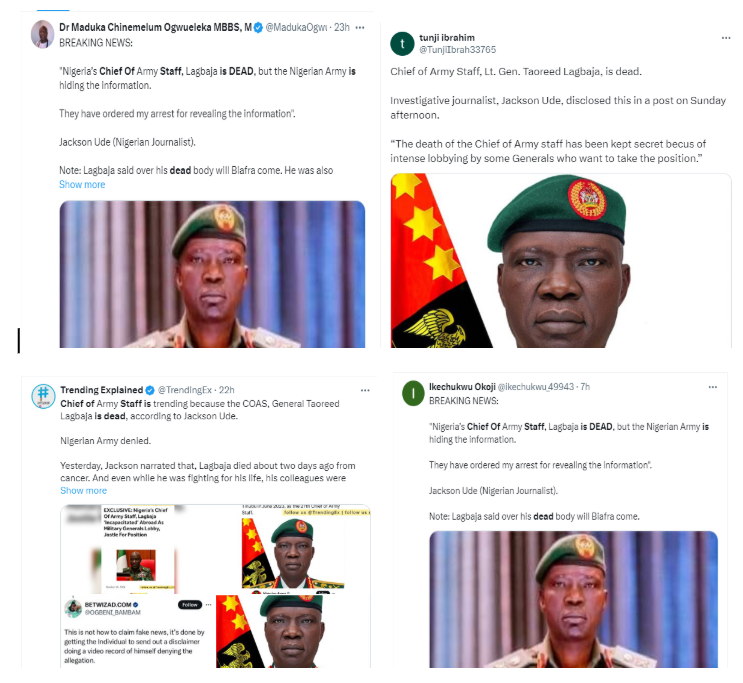 FACT-CHECK: Nigeria’s Chief of Army Staff, Taoreed Lagbaja is not dead