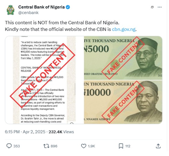 FACT-CHECK: Nigeria’s Central Bank has not introduced new 5000 and 10,000 naira notes