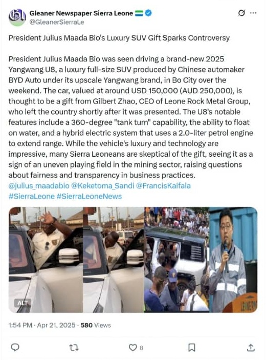 FACT-CHECK: Did Sierra Leone President Maada Bio receive vehicle gift from Chinese investor? FACT-CHECK: Did Sierra Leone President Maada Bio receive vehicle gift from Chinese investor?