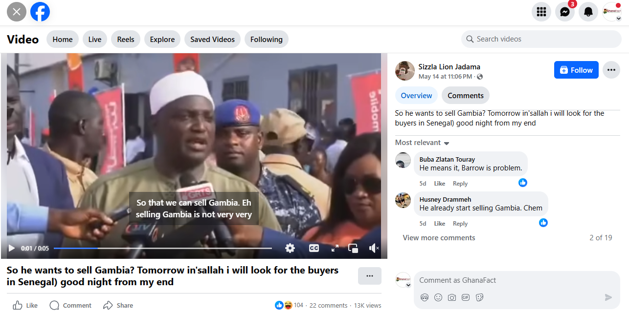 FACT-CHECK: Viral video of President Barrow saying 'we can sell Gambia' is misleading!