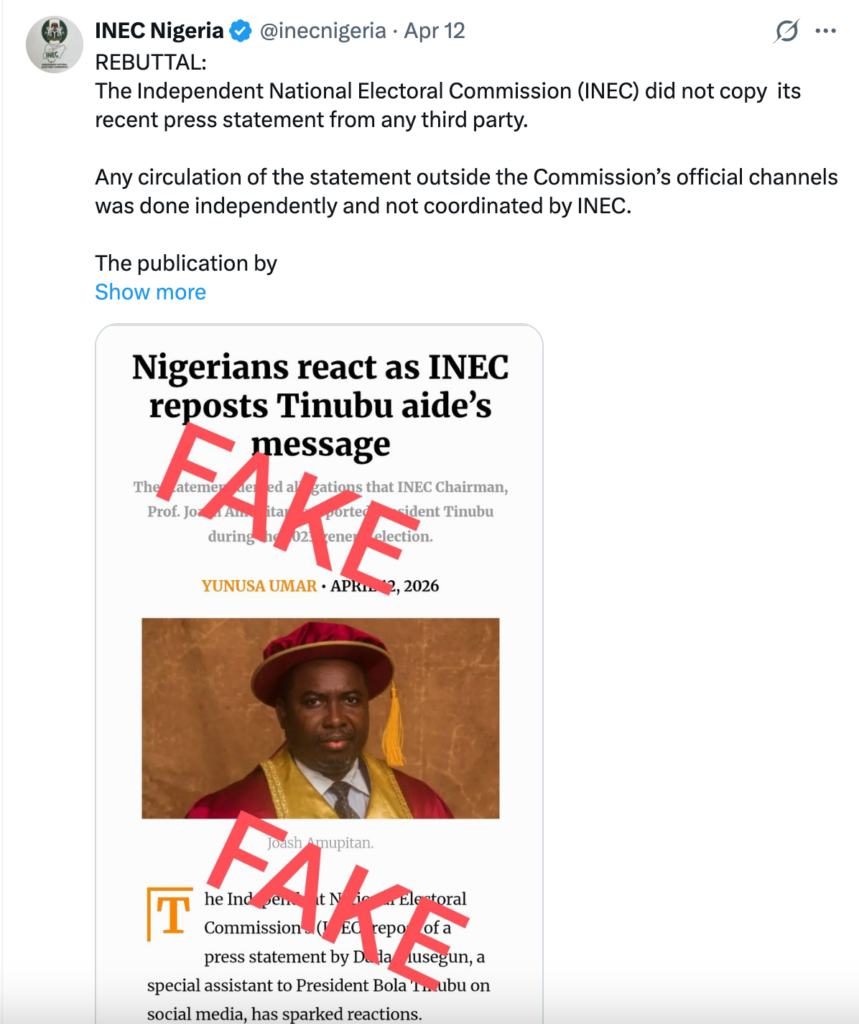 FACT-CHECK: Did INEC repost a message from Tinubu’s aide?